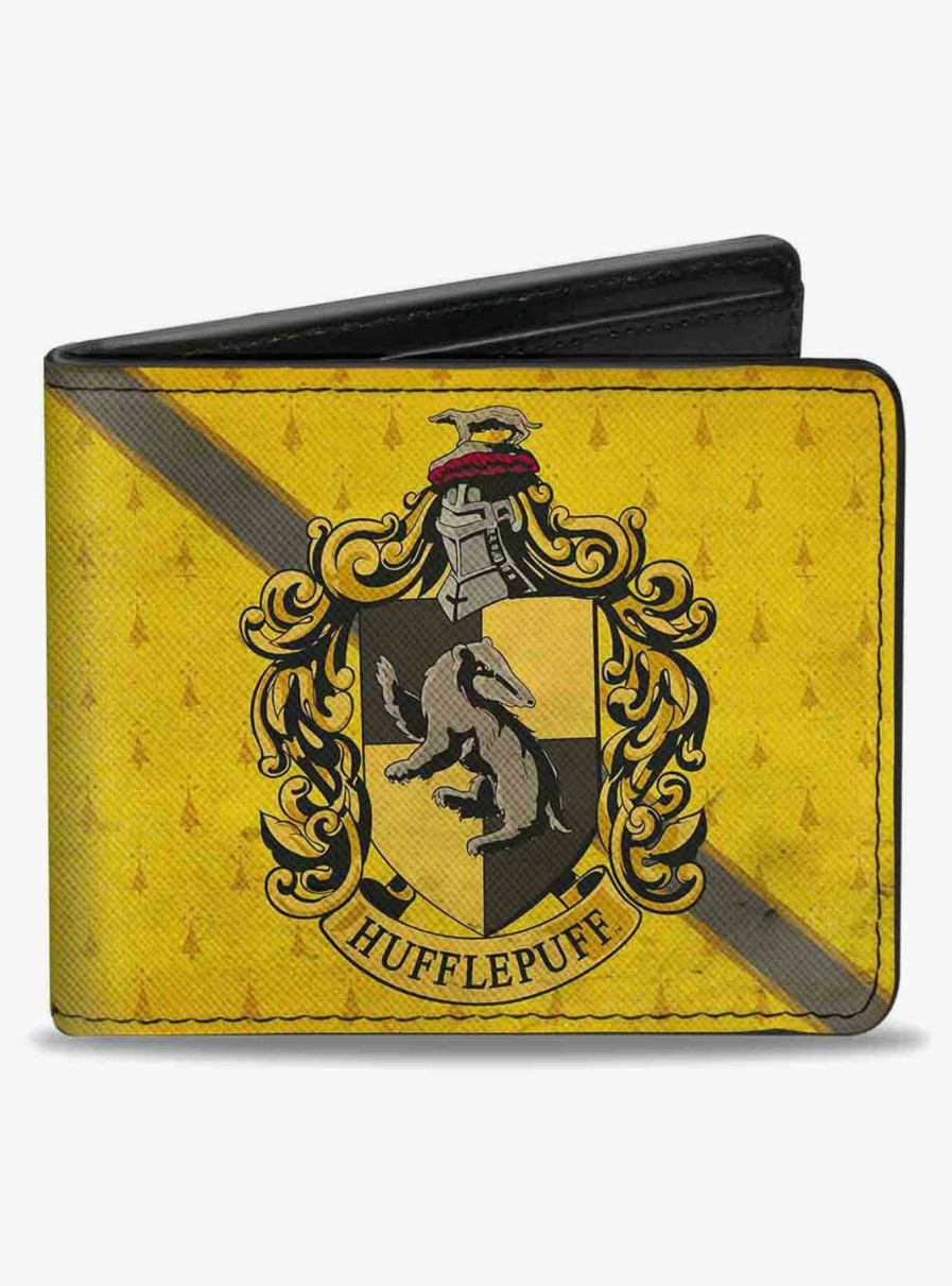 Bags * | Harry Potter Hufflepuff Crest Stripe Weathered Bifold Wallet Exclusive Design