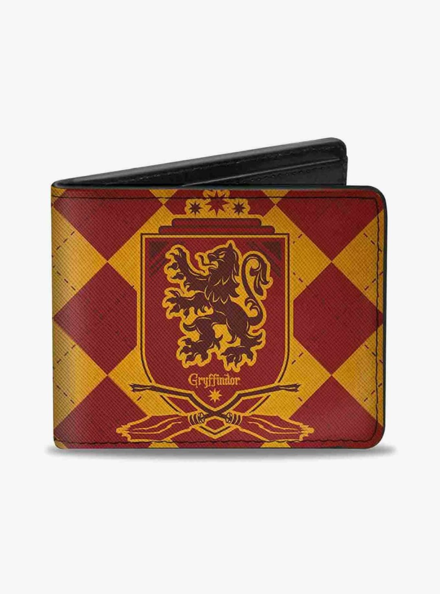 Bags * | Harry Potter Gryffindor Shield Brooms Argyle Burgundy Bifold Wallet Free Delivery