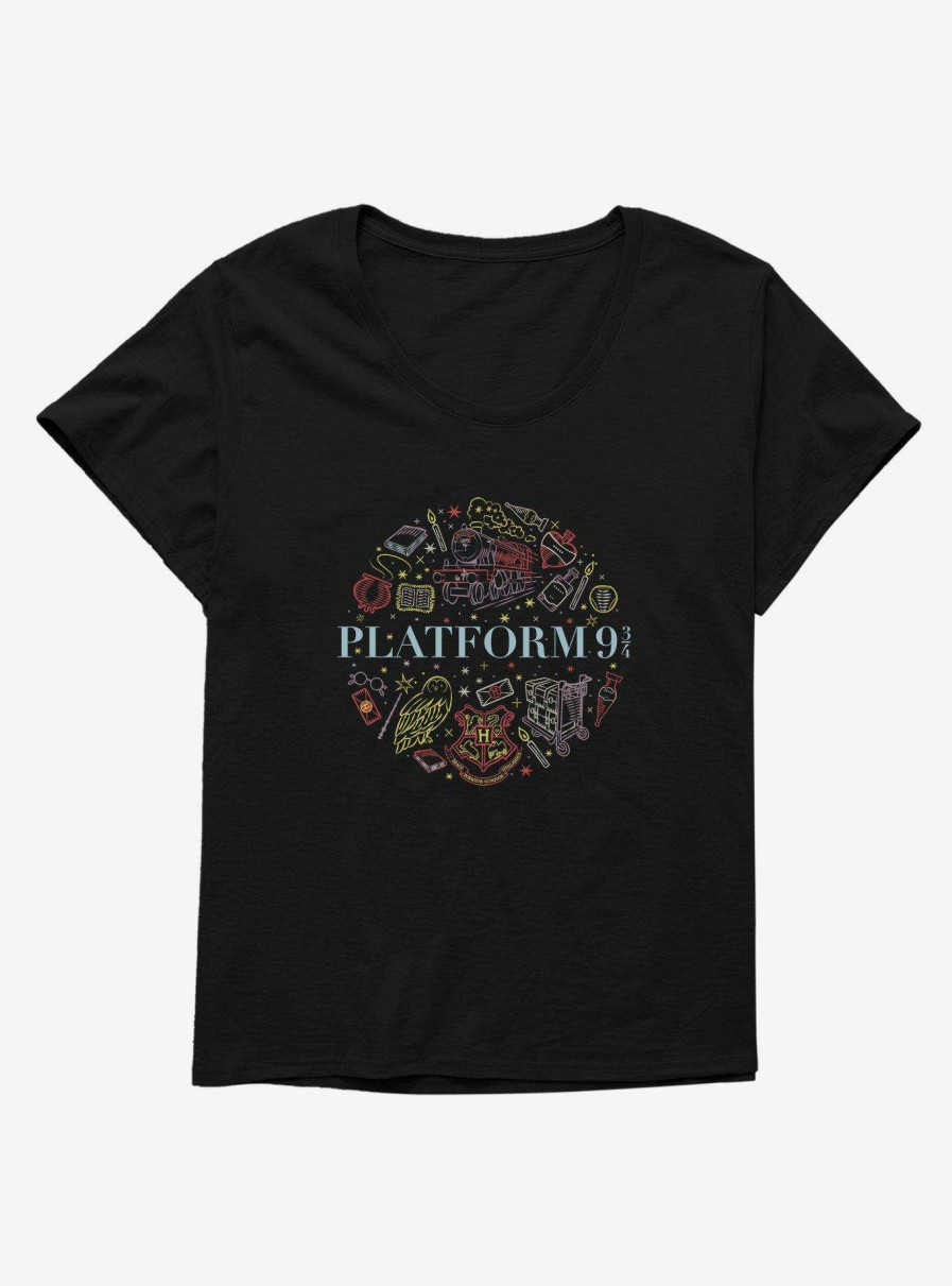 Clothing * | Quick Expedition Harry Potter Sketched Platform 9 3/4 Icons Womens T-Shirt Plus Size