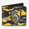 Bags * | Harry Potter Hufflepuff Crest Camo Yellow Bi-Fold Wallet Reliable Quality