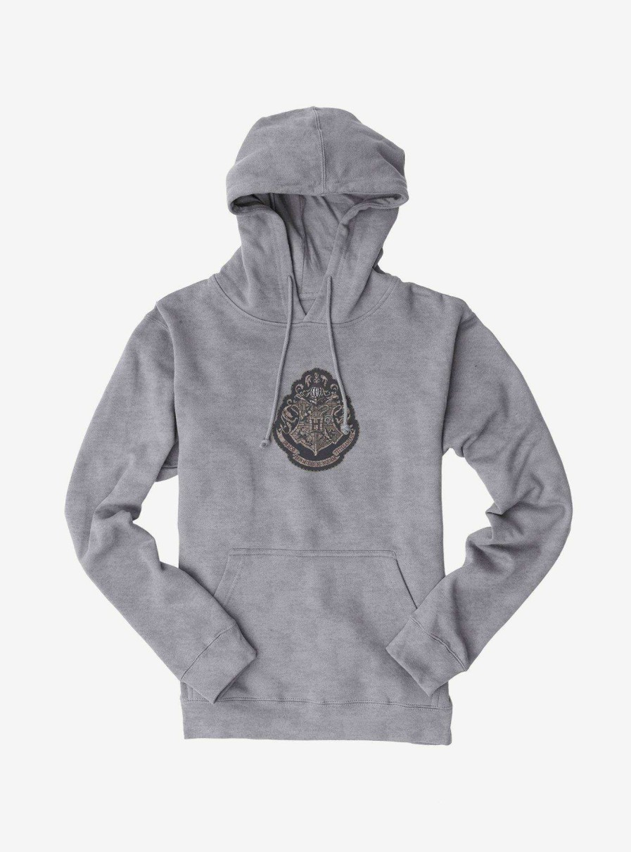 Clothing * | Harry Potter Grayscale Hogwarts Crest Hoodie Opening Sales