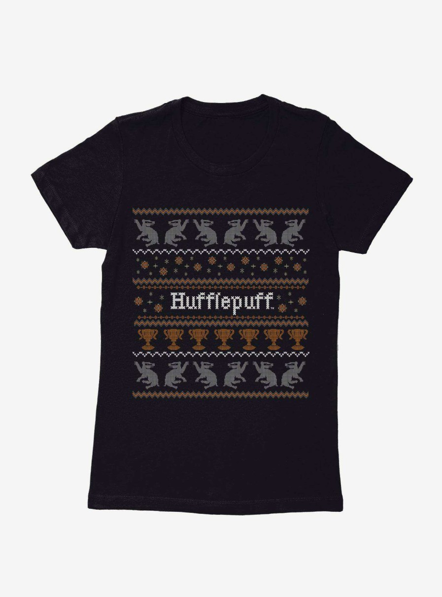 Clothing * | Hot Sell Harry Potter Hufflepuff Ugly Christmas Pattern Womens T-Shirt