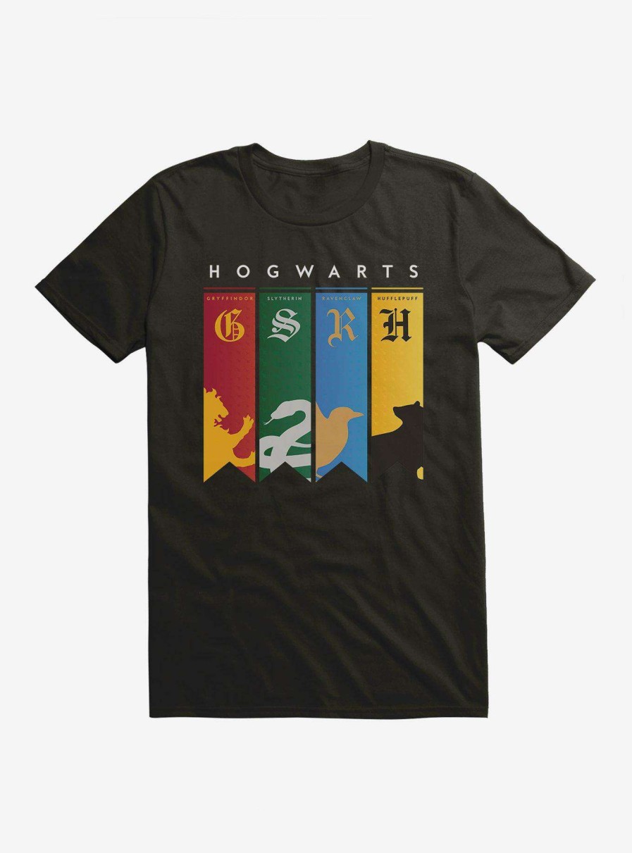 Clothing * | Shoping Harry Potter Hogwarts School House Banners T-Shirt